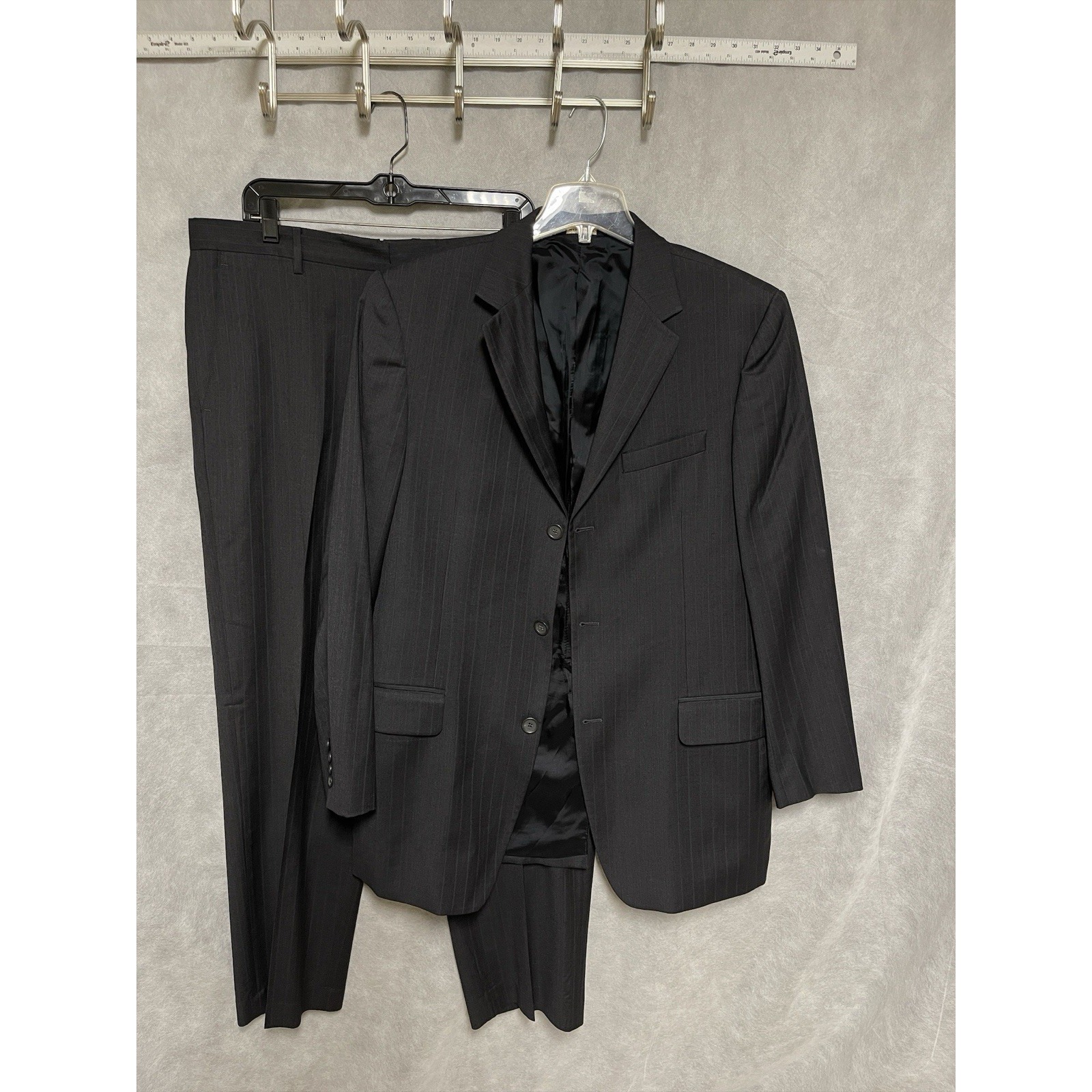 Banana Republic Suit Men 44l Gray Striped Italy 3b Academia Pants 36x32 Luxury